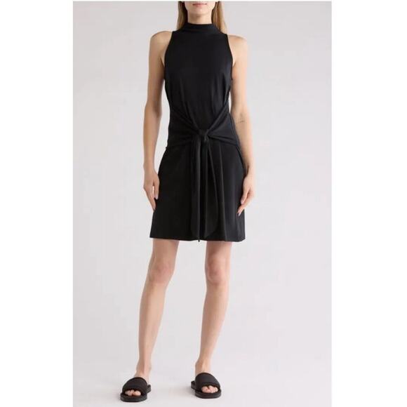 NWT $225 Vince Mock Neck Pima Cotton Shift Dress w/ Tie @ Waist, Sz L (LL-1125) - Picture 1 of 8